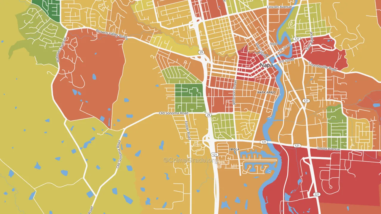 Westwood-San Francisco, Napa, CA Map of Burglary Rates