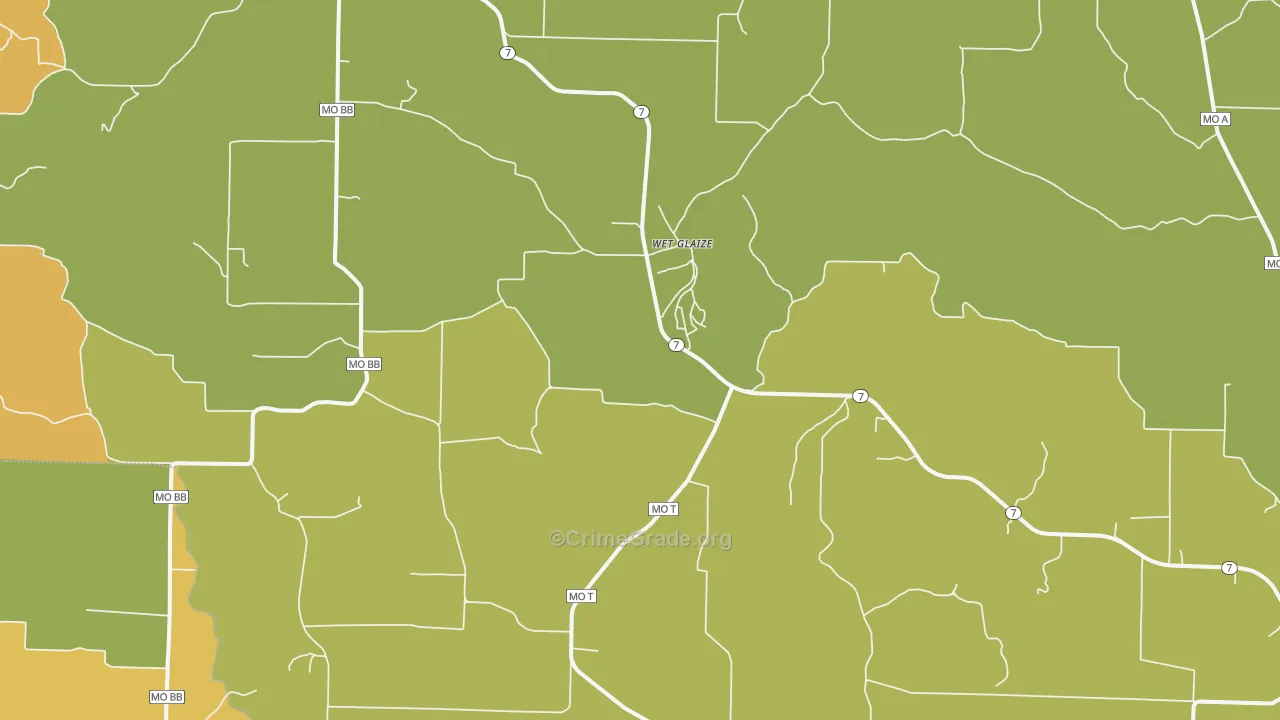 Wet Glaize, MO Map of Burglary Rates
