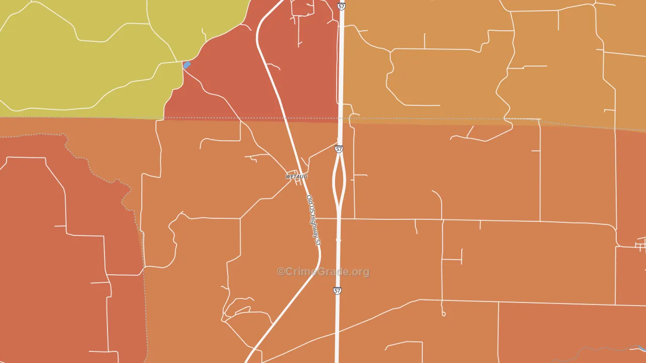 Wetaug, IL Map of Burglary Rates