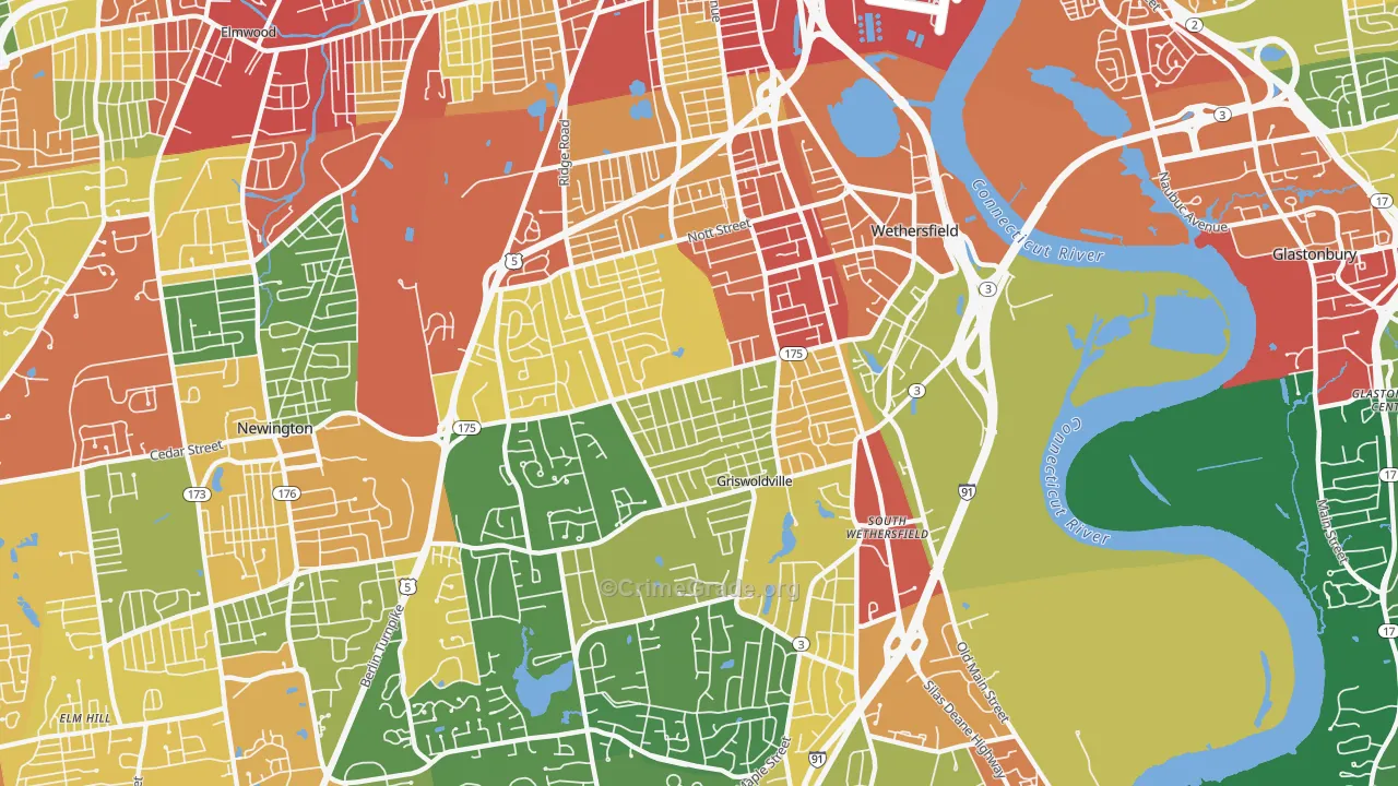 Wethersfield, CT Map of Burglary Rates