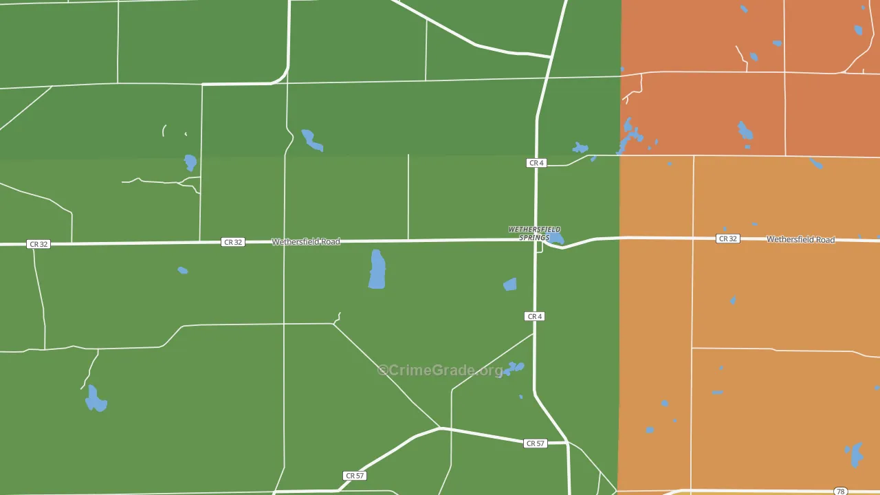 Wethersfield Springs, NY Map of Burglary Rates