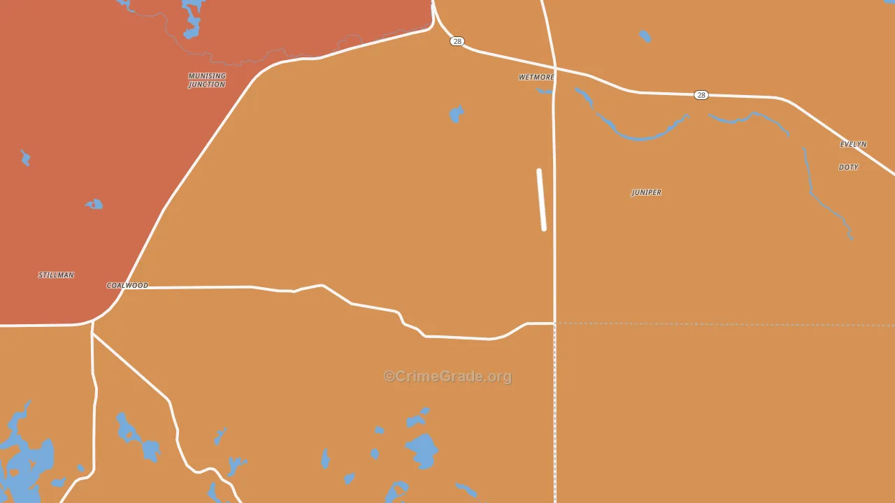 Wetmore, MI Map of Burglary Rates