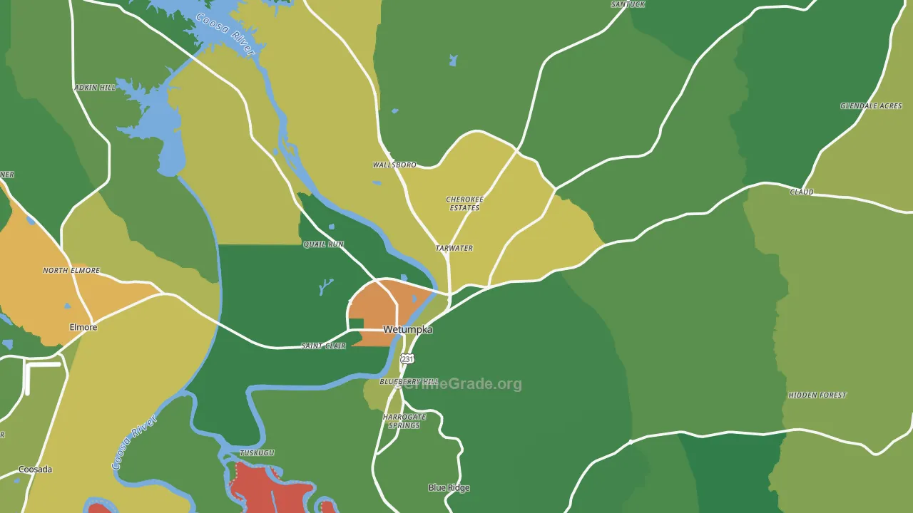 Wetumpka, AL Map of Burglary Rates