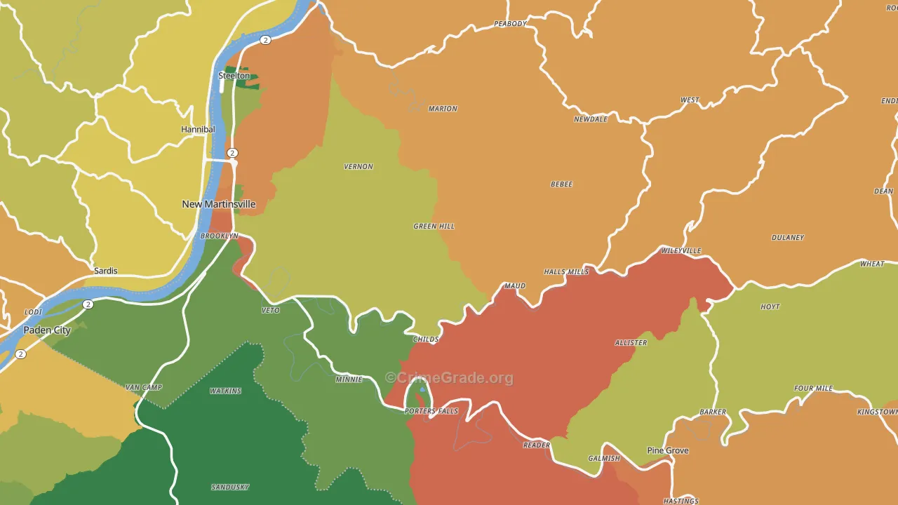 Wetzel County, WV Map of Burglary Rates