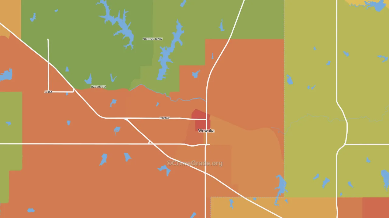 Wewoka, OK Map of Burglary Rates
