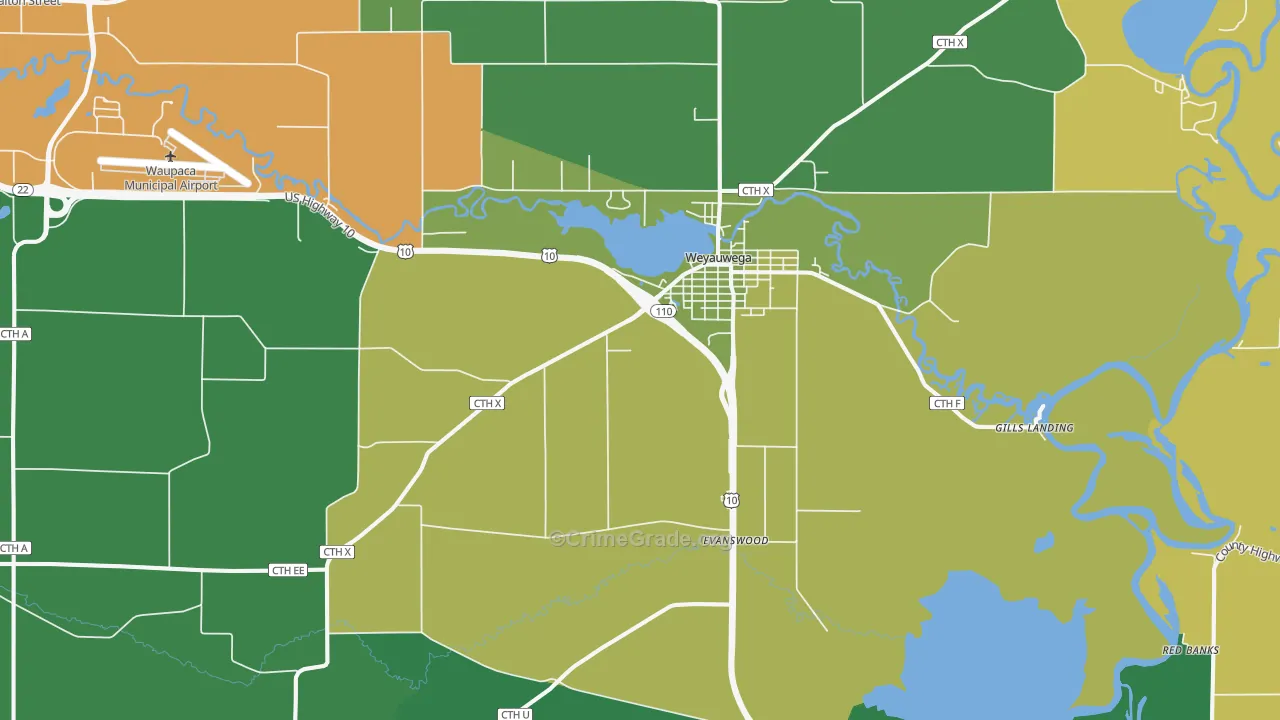 Weyauwega, WI Map of Burglary Rates