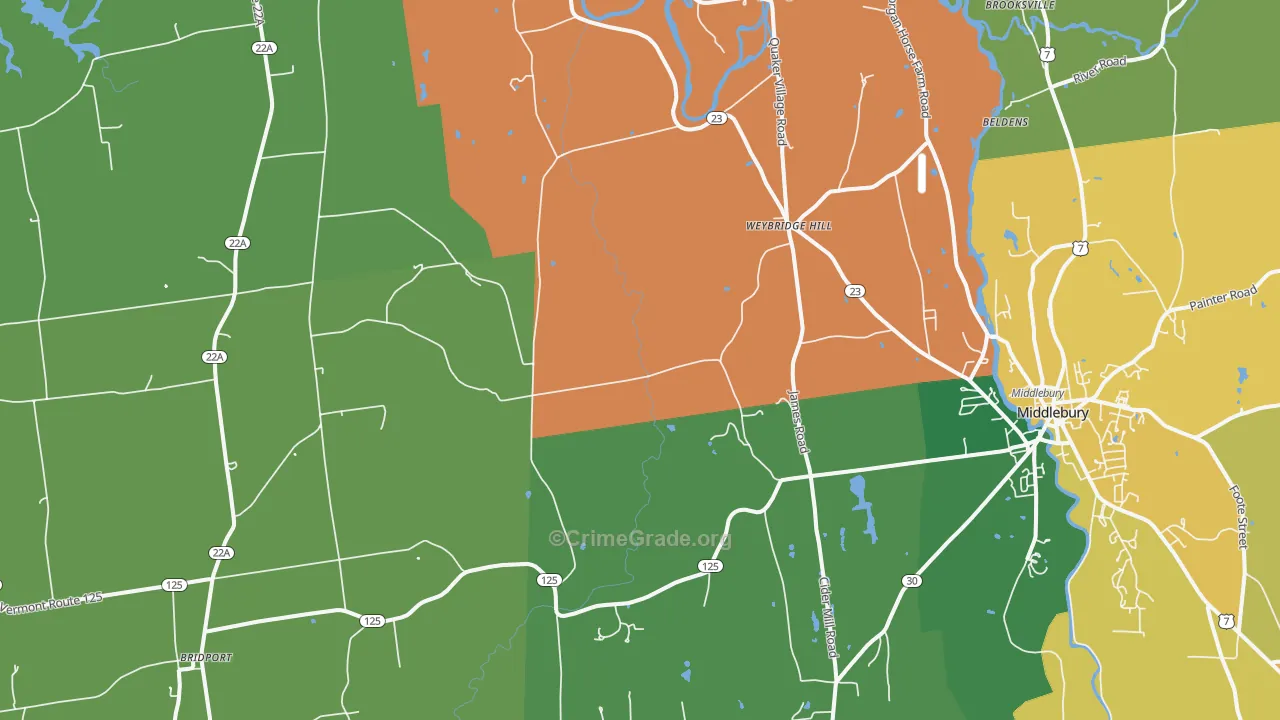 Weybridge Hill, VT Map of Burglary Rates
