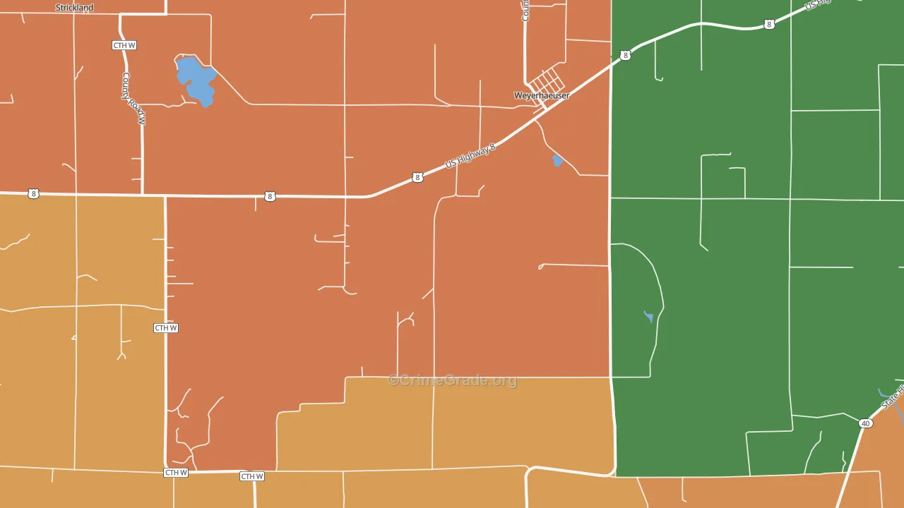 Weyerhaeuser, WI Map of Burglary Rates