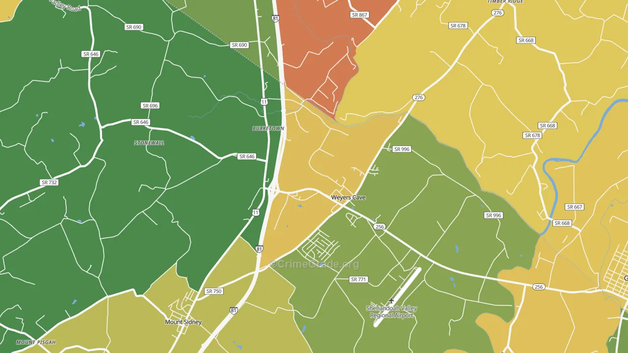 Weyers Cave, VA Map of Burglary Rates