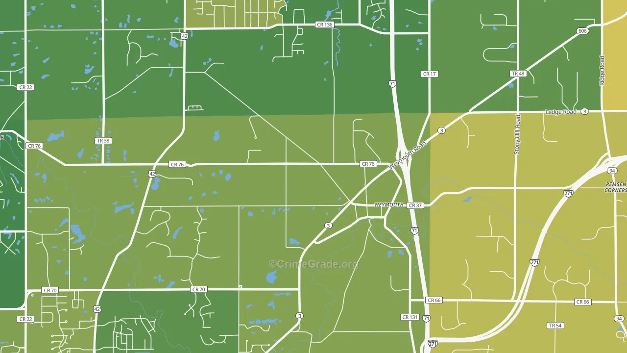 Weymouth, OH Map of Burglary Rates