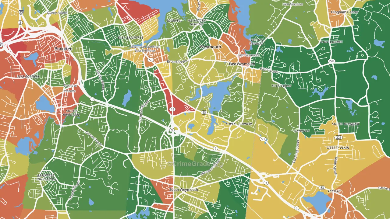 Weymouth Town, MA Map of Burglary Rates