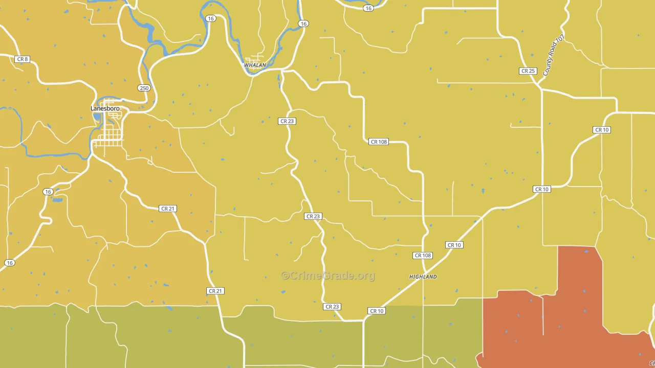 Whalan, MN Map of Burglary Rates