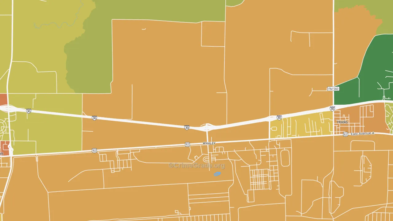 Whaley, TX Map of Burglary Rates