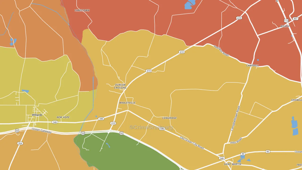 Whaleyville, MD Map of Burglary Rates
