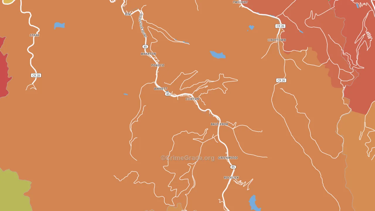 Wharton, WV Map of Burglary Rates