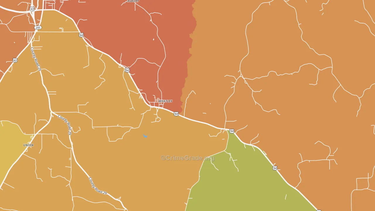 Whatley, AL Map of Burglary Rates