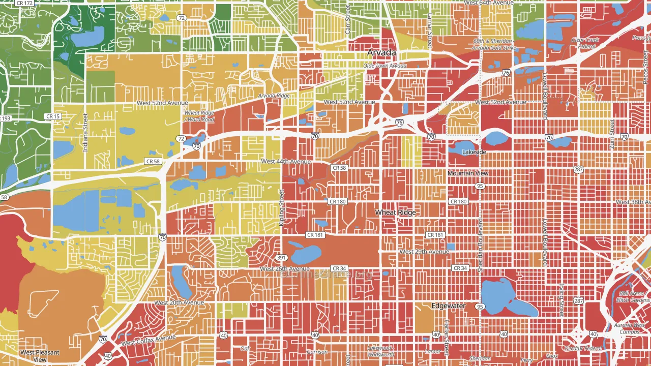 Wheat Ridge, CO Map of Burglary Rates