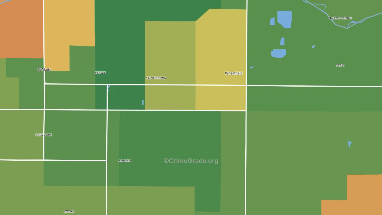 Wheatfield, IN Map of Burglary Rates