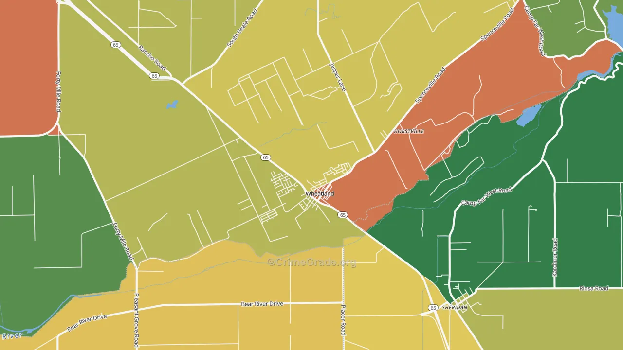 Wheatland, CA Map of Burglary Rates