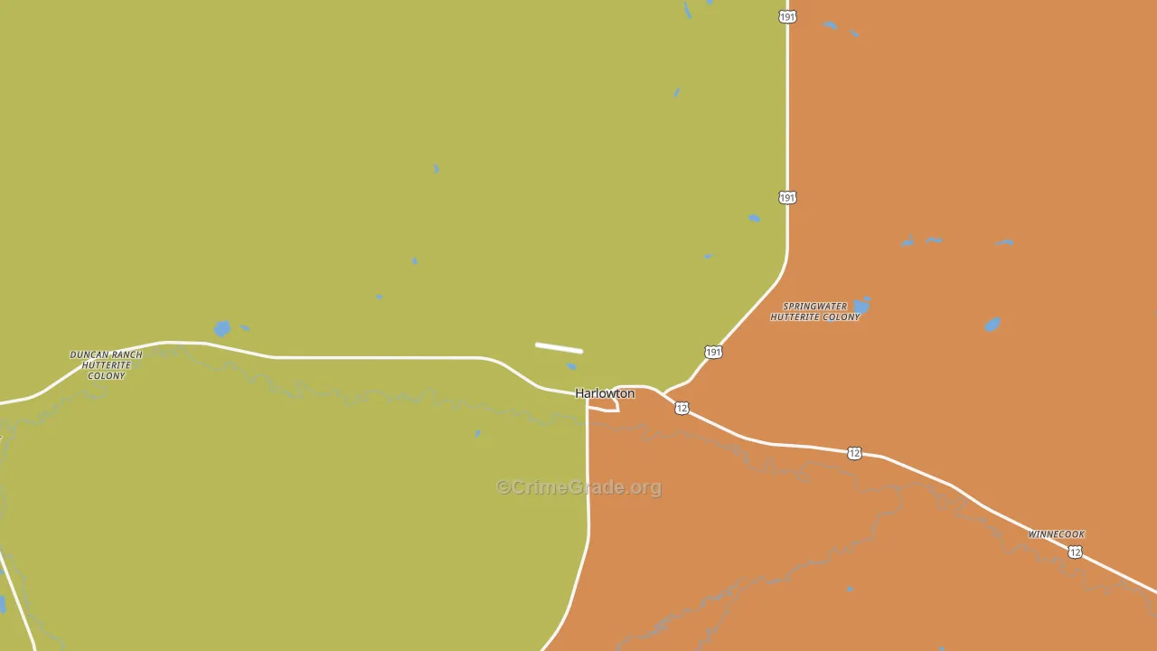 Wheatland County, MT Map of Burglary Rates