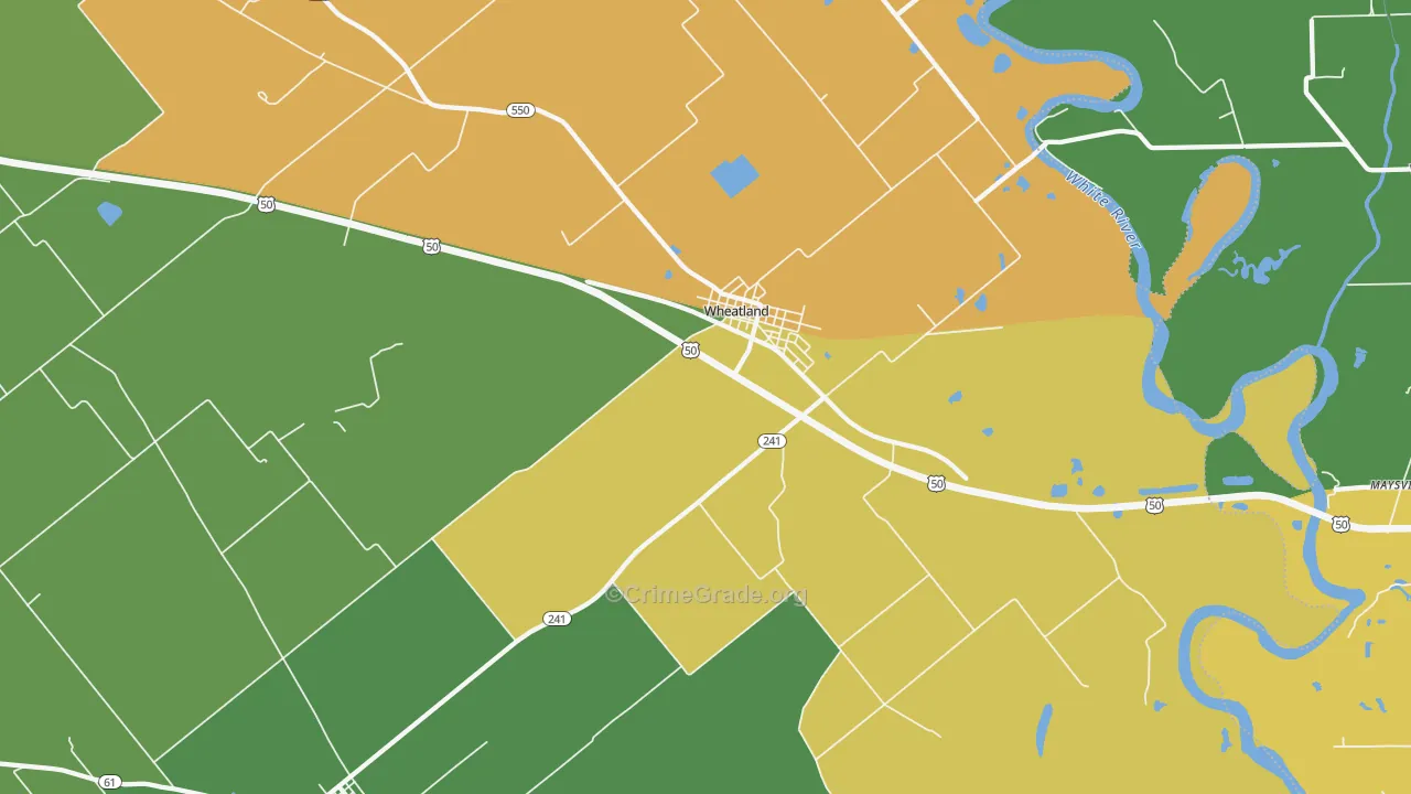 Wheatland, IN Map of Burglary Rates