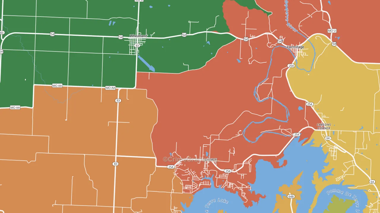Wheatland, MO Map of Burglary Rates