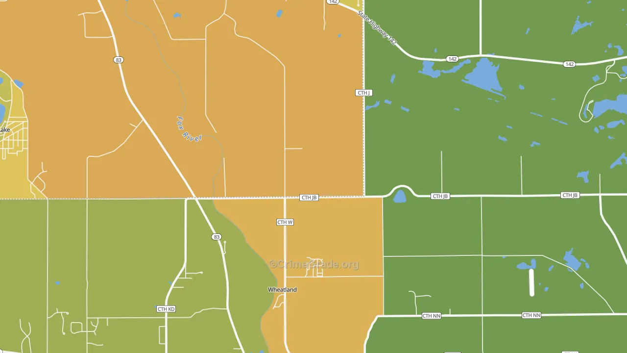 Wheatland, WI Map of Burglary Rates