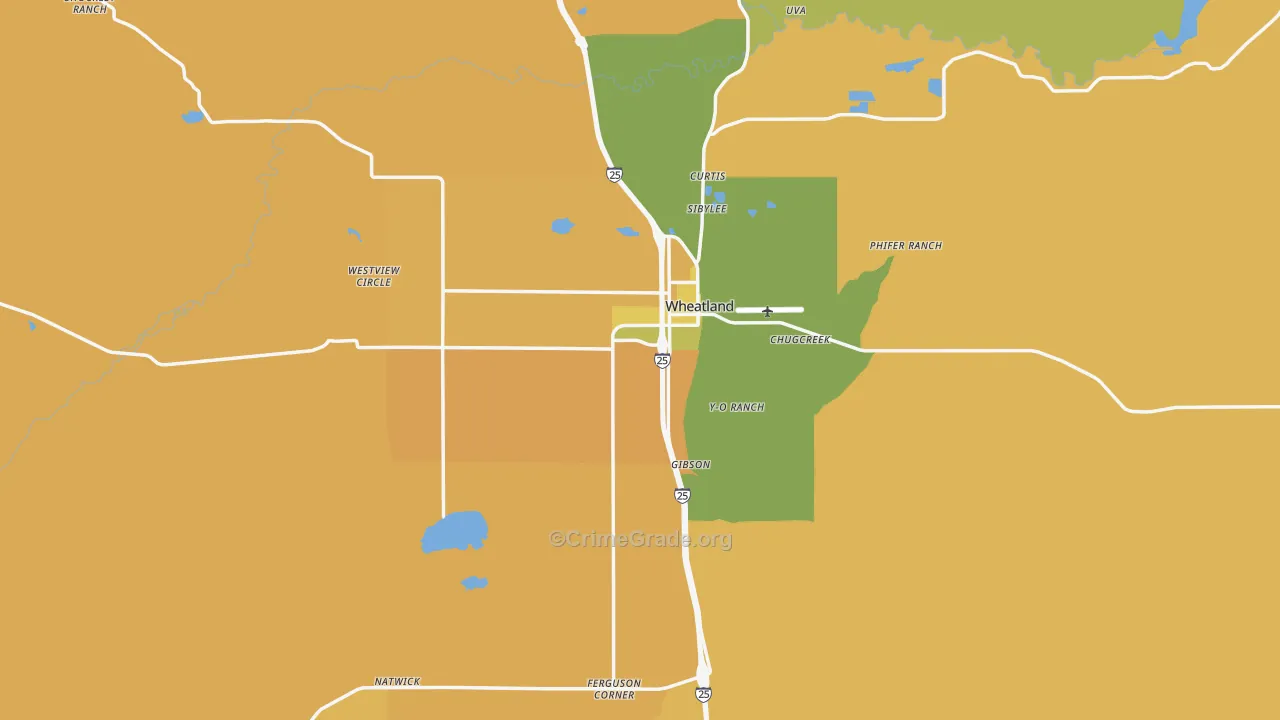 Wheatland, WY Map of Burglary Rates