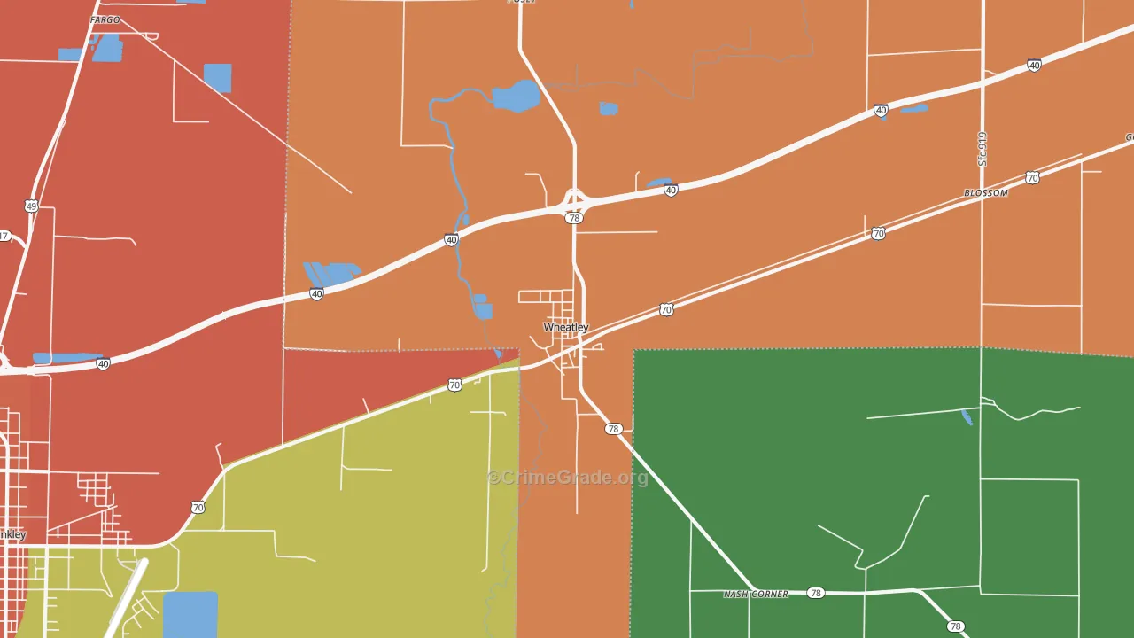Wheatley, AR Map of Burglary Rates