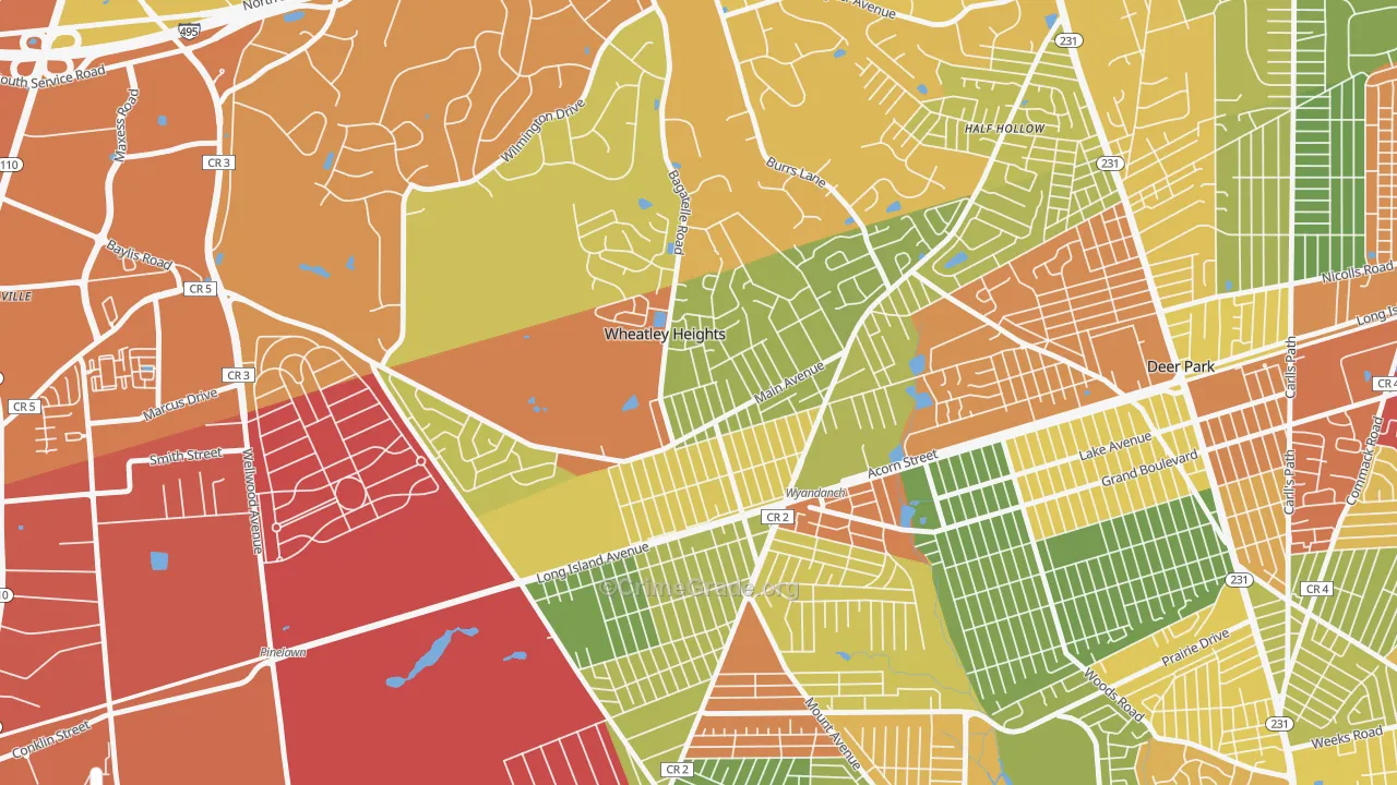 Wheatley Heights, Wyandanch, NY Map of Burglary Rates