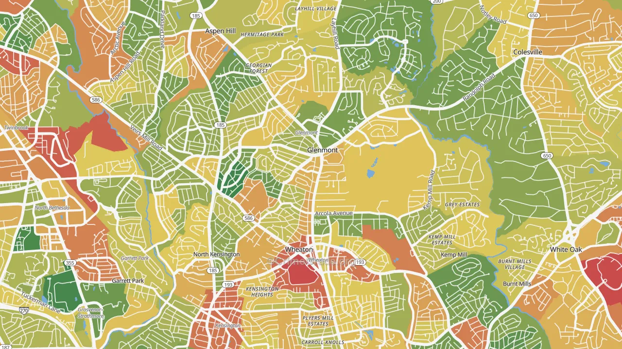 Wheaton-Glenmont, Wheaton, MD Map of Burglary Rates