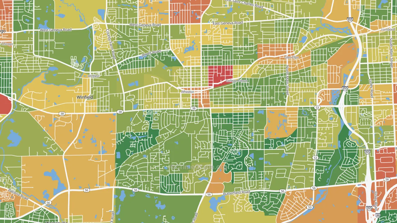 Wheaton, IL Map of Burglary Rates