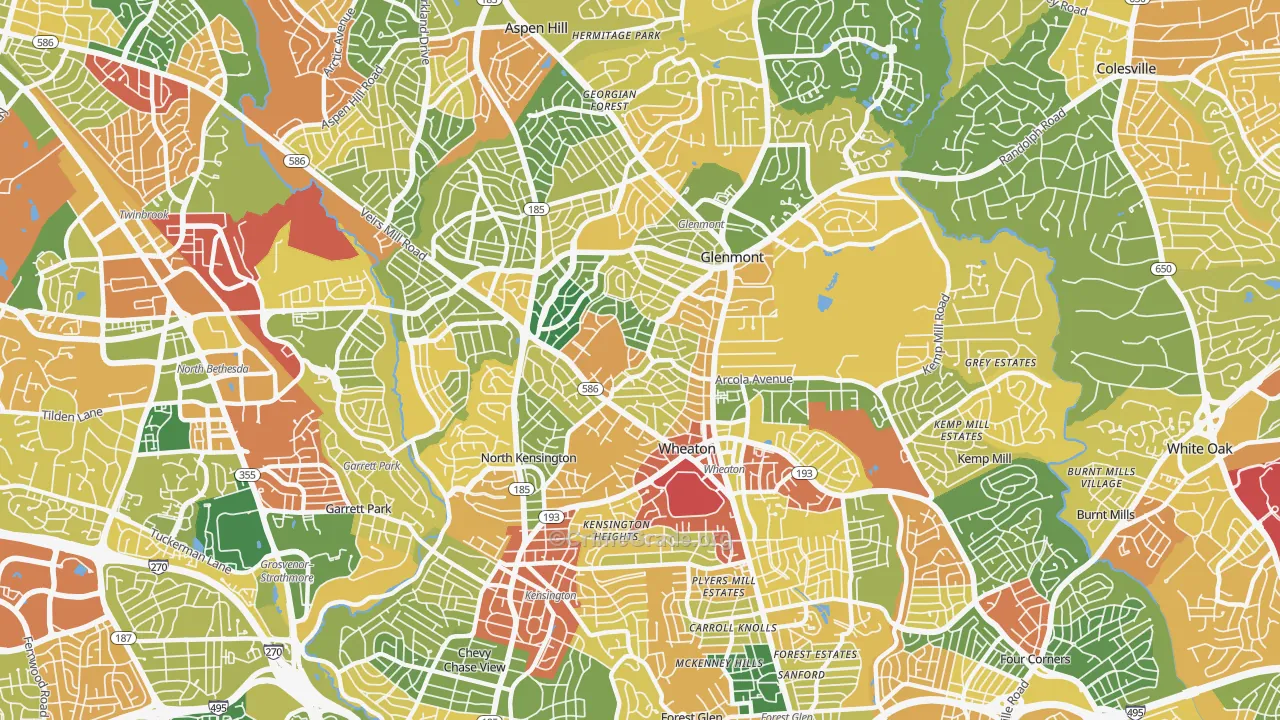 Wheaton, MD Map of Burglary Rates