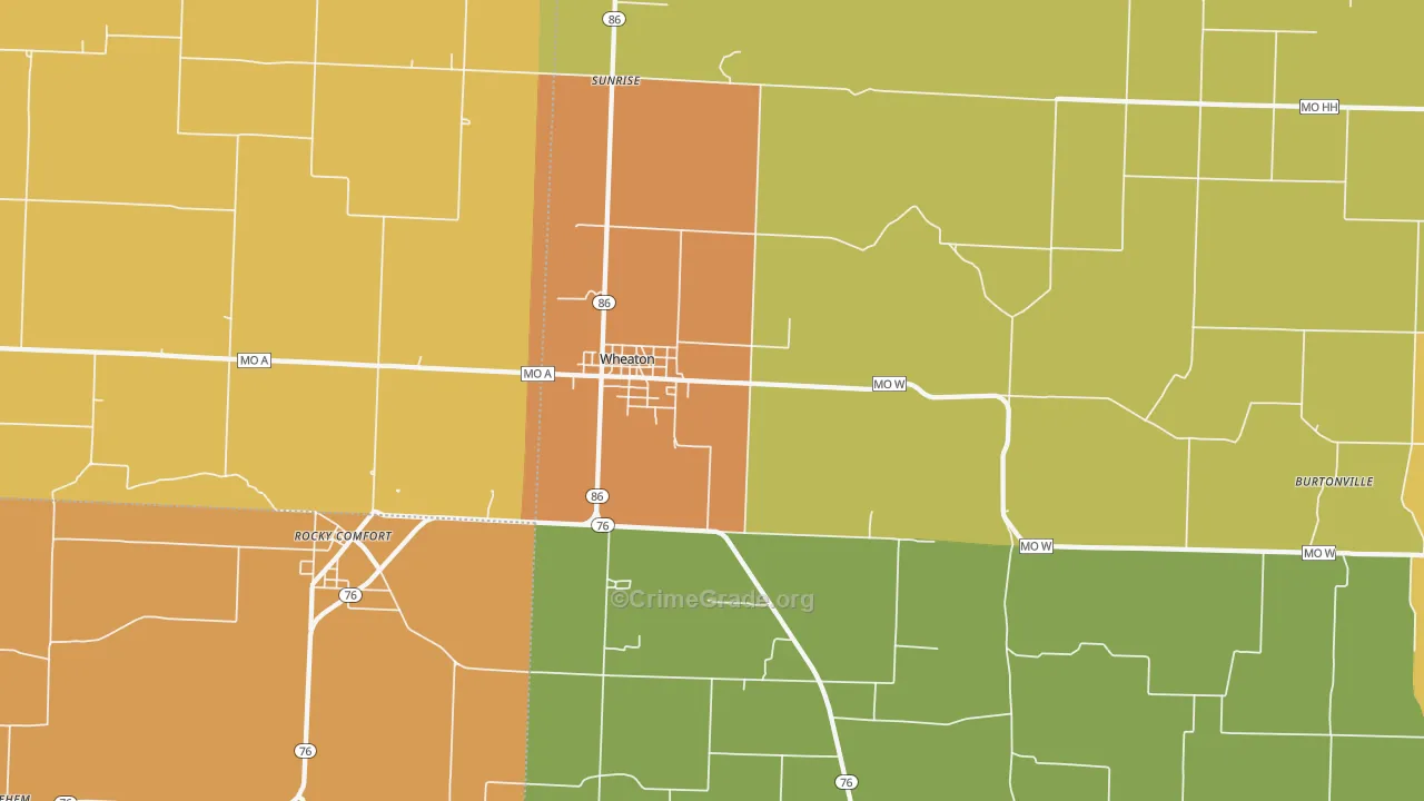 Wheaton, MO Map of Burglary Rates