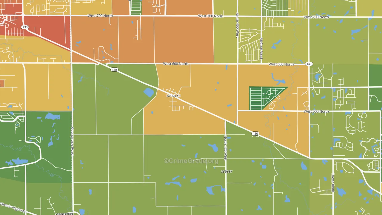 Wheeler, IN Map of Burglary Rates