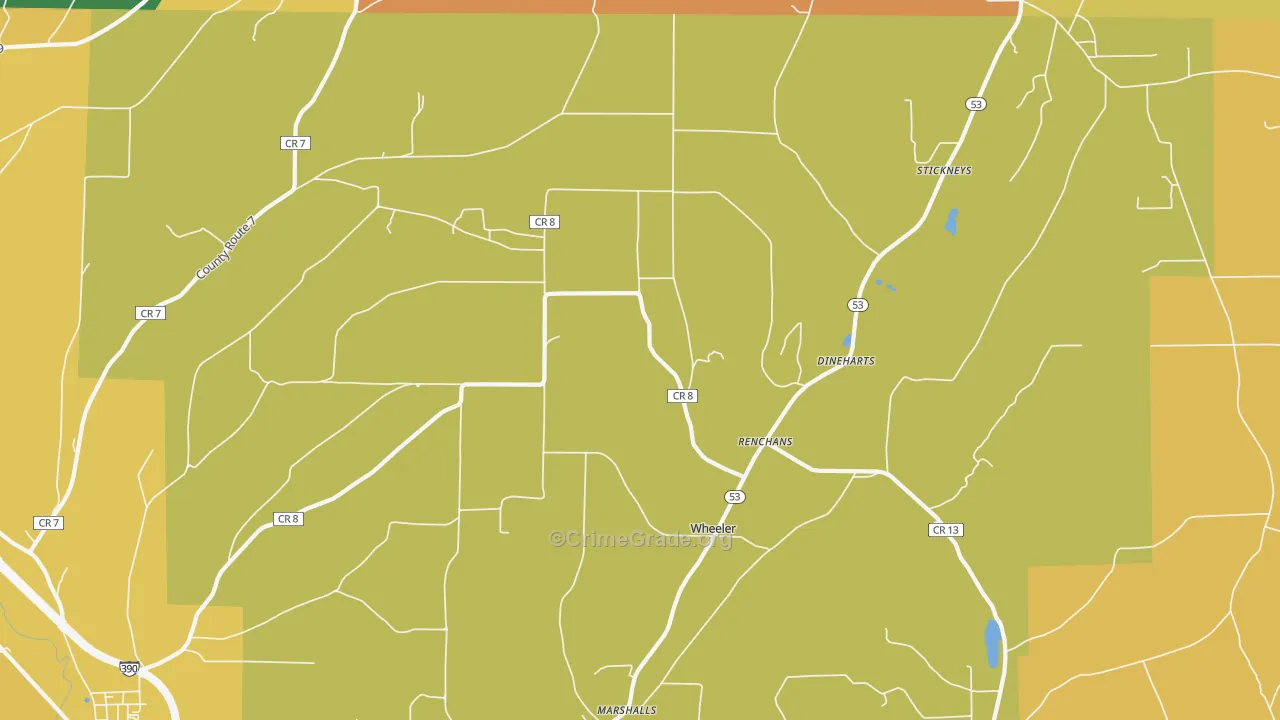 Wheeler, NY Map of Burglary Rates