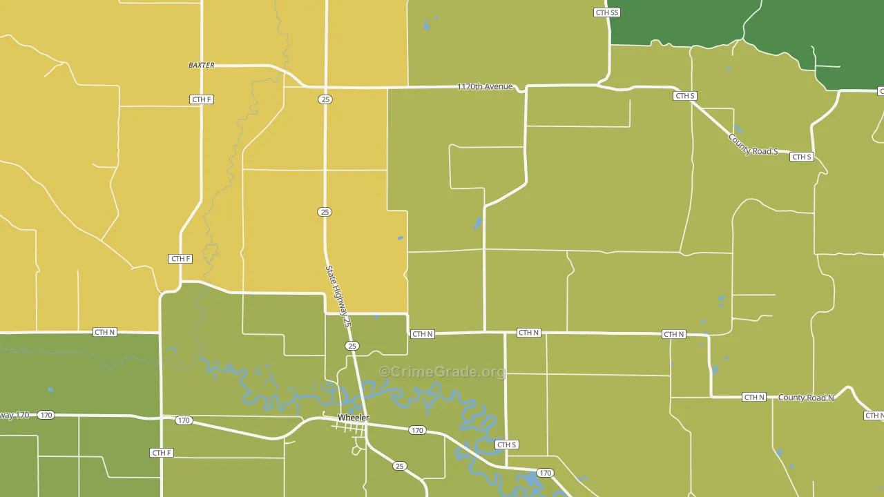 Wheeler, WI Map of Burglary Rates