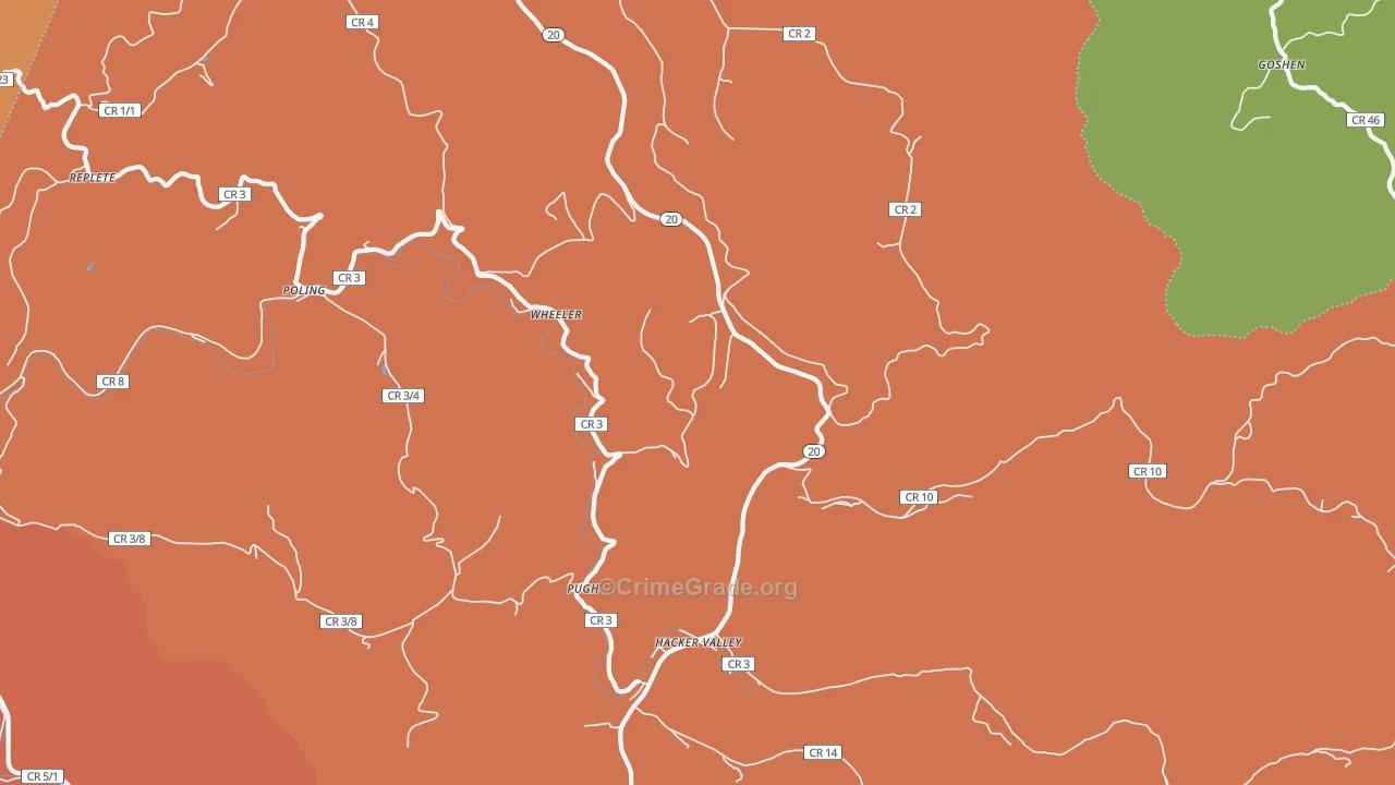 Wheeler, WV Map of Burglary Rates