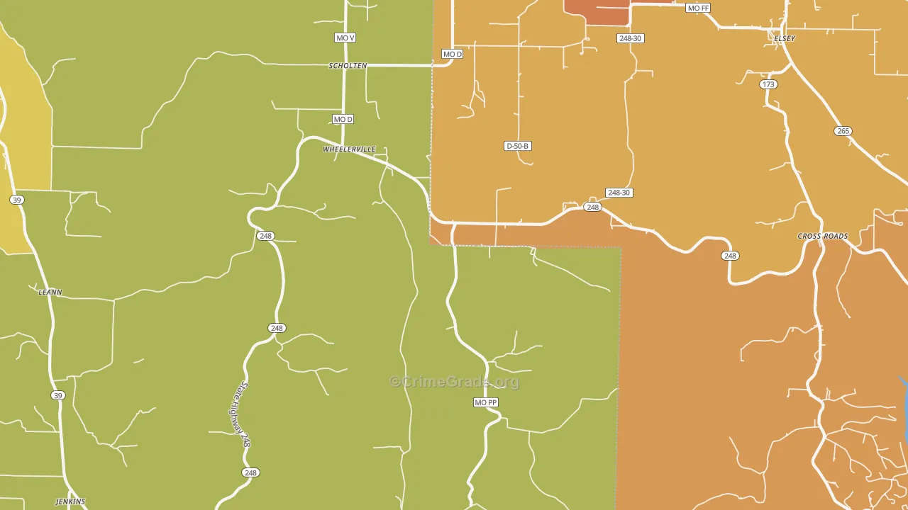 Wheelerville, MO Map of Burglary Rates