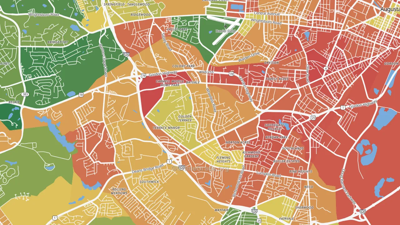 Wheeless Road, Augusta, GA Map of Burglary Rates