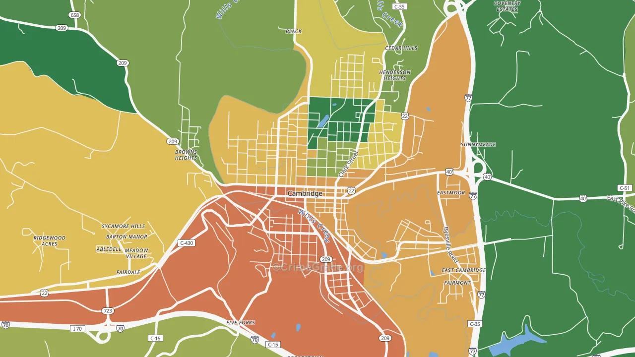 Wheeling Avenue Historic District, Cambridge, OH Map of Burglary Rates