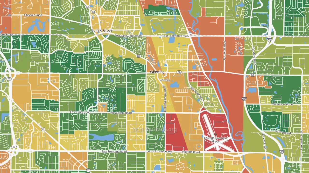 Wheeling, IL Map of Burglary Rates