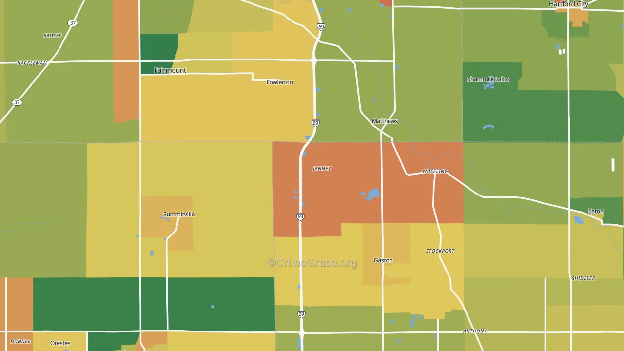 Wheeling, IN Map of Burglary Rates