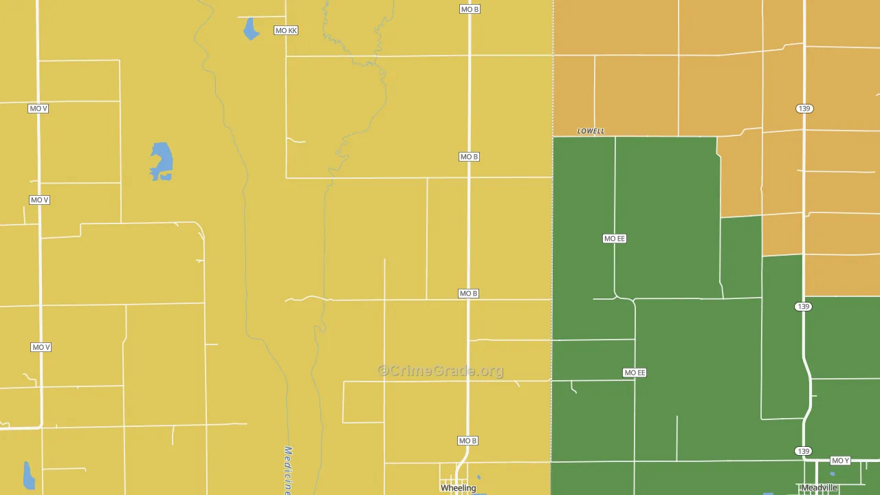 Wheeling, MO Map of Burglary Rates