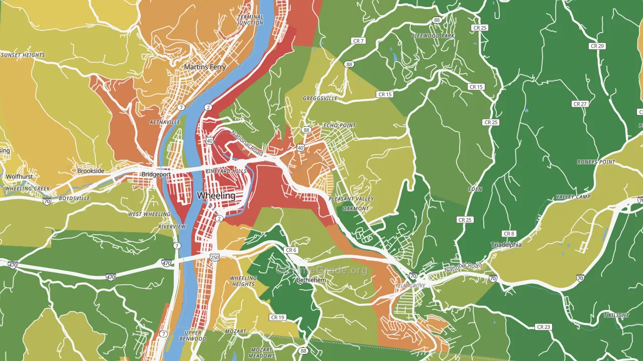 Wheeling, WV Map of Burglary Rates