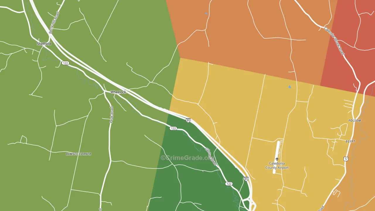 Wheelock, VT Map of Burglary Rates