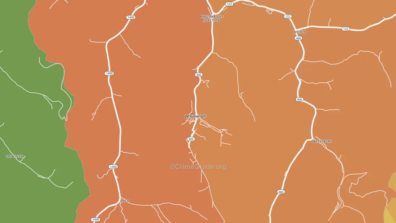 Wheelwright, KY Map of Burglary Rates