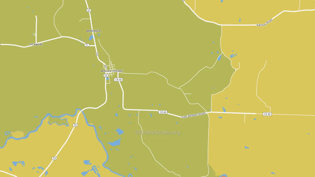 Whelen Springs, AR Map of Burglary Rates