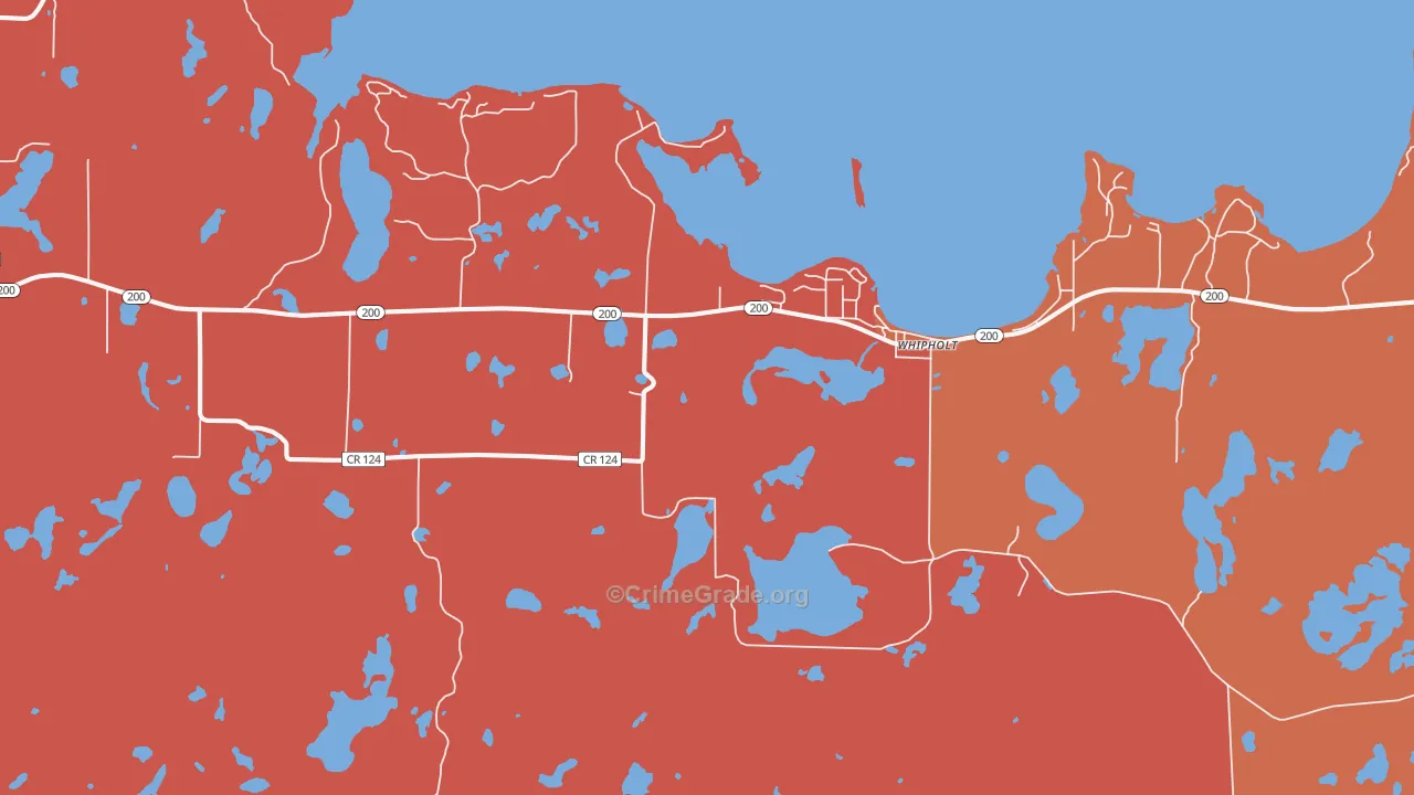 Whipholt, MN Map of Burglary Rates