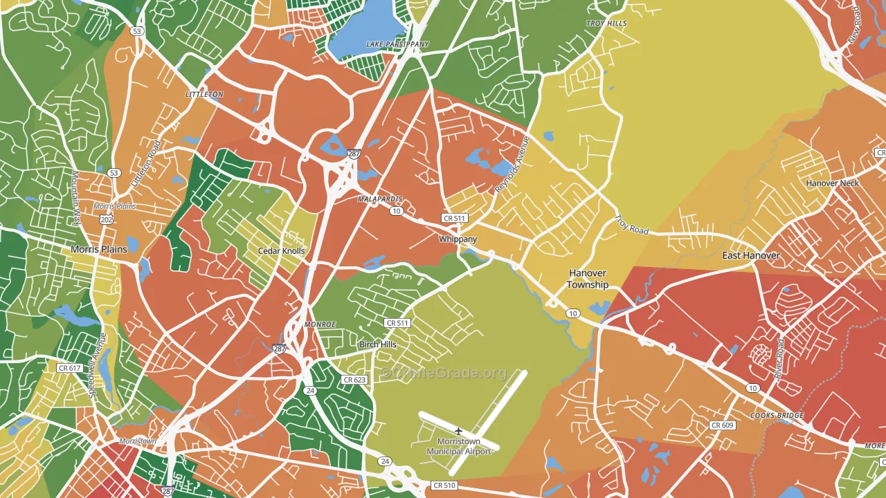 Whippany, NJ Map of Burglary Rates
